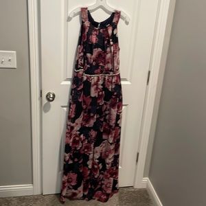 Formal Floral Dark Navy & Pink Dress